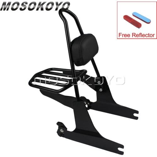 2006-2017 For Harley Dyna Street Bob Super Glide FXD Detachable Sissy Bar Luggage Rack Backrest Pad w/ Red Reflector
