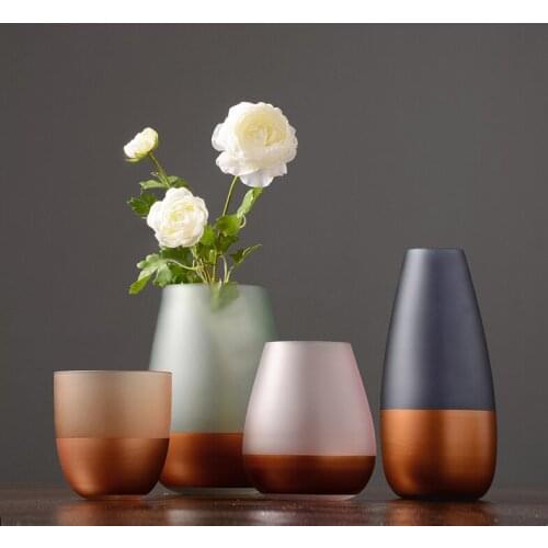 Modern Minimalist Geometric Frosted Colored Glass Vase Hydroponics Terrarium Glass Container Flower Pot Crafts Home Decoration
