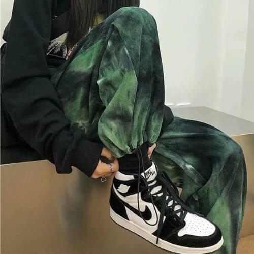 Hip Hop Tie Dye Womens pants street straight tube wide pants men and women fried street american style casual pants sweatpants