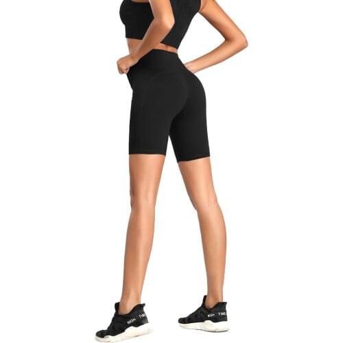 Womens High Waist Yoga Leggings Workout Running Athletic Short Pants Solid Color Sports Trousers