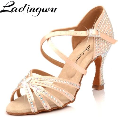 Ladingwu Brands Dance Shoes For Woman Classic Five Strap Dance Shoes Ladies Girls Salsa Latin Dance Shoes Full Rhinestones