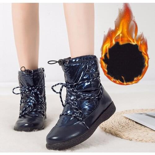 Women Waterproof Snow Boots Warm Plush Winter Boots For Woman Cool Zips Lace Up Shoe Female Mid-calf Platform Boots Plus Size 43