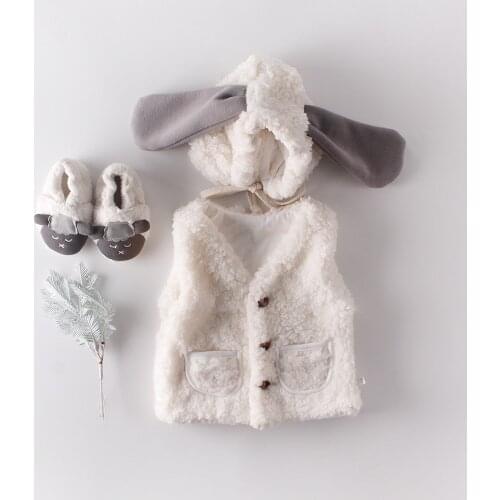 Winter Baby Boys & Girls Vest Solid Color Children Warm Thicken Baby Outerwear Solid Color Sleeveless Vests Jacket +cute Ear Hat