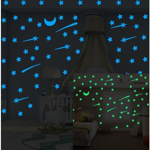 103 pcs Luminous stars meteor moon Wall Sticker for kids room living room bedroom decoration decals Glow in the dark 3D Stickers