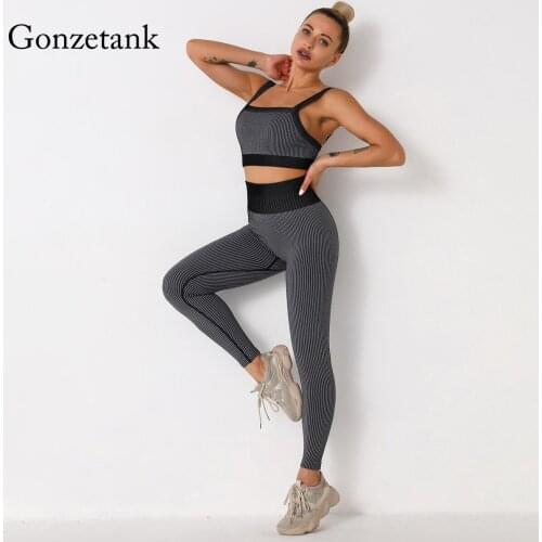 2021Seamless Sexy Yoga Set Stripes Shock-resistant Beauty Back Bra Yoga Sport Trousers WOMEN Fitness Suit Workout Gym Leggings