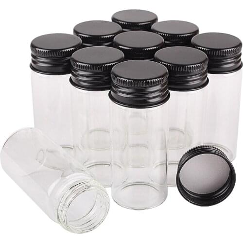 24pcs 30ml 1OZ Glass Bottles with Black Aluminum Caps 30*70mm Glass Jars Transparent Glass Containers Perfume Bottles
