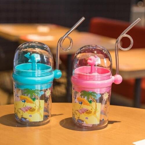 250ml 2 Colors Creative Straw Bottle with Lanyard Cute Design Portable Whale Sprays Water Kids Bottle for Outdoor