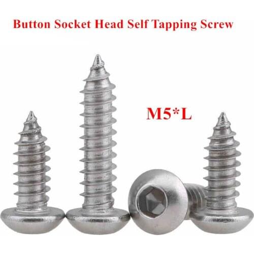 30pcs ISO7380 M5 Stainless steel 304 Hex socket Round head self tapping screw M5*16/20/25/30/35/40mm Button head screws