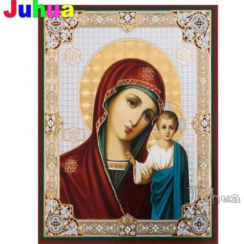 5d square round diamond painting Virgin and Child of Kazan Orthodox Christian Icon mosaic set diamond embroidery sale