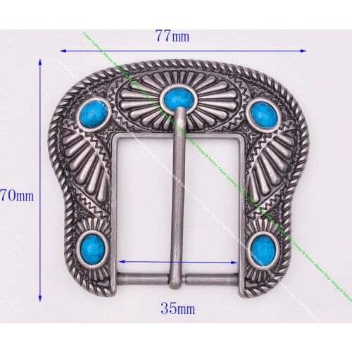 Antique Silver Quality Western Cowboy Southwest Turquoise Flower Carved Leathercraft Leather Belt Buckle Replacement fit 35mm