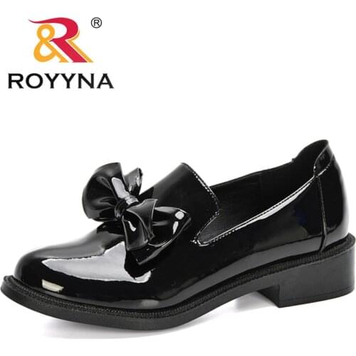 BONA 2020 New Arrival Bownkot Pumps Woman Slip On Round Toe Chunky Heels Female Fashion Dress Shoes Patent Leather Work Footwear