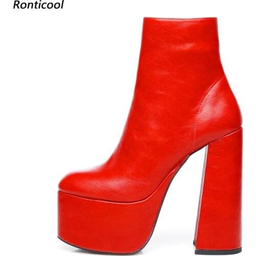 Ronticool New Handmade Women Platform Ankle Boots Zipper Chunky Heels Round Toe Gorgeous 12 Colors Party Shoes Size 35-47