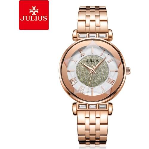 Julius Watch JA-1206 Womens Full Diamond Deco Watch Retro Relojes Stainless Steel Band Japan Quartz Wristwatch