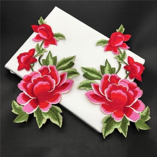 40pcs Iron On Patches For Clothes Peony Flower Applique Patch bordados parches Dress Cheongsam Jacket Patchwork Motorcycle Badge