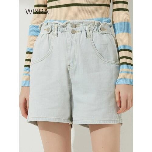 Wixra Solid Jeans Shorts Womens Buttons Loose Pockets High Waist Casual Street Style 2021 Summer New Hot