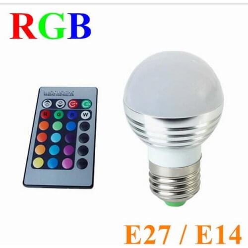 E14 E27 RGB LED Bulb 3W 16 Color Changeable Lamp LED Spotlight+24Keys IR Remote Control AC85-265V Holiday Lighting bombilla led