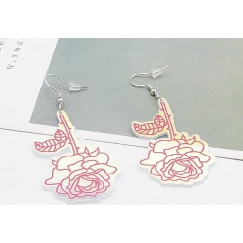 Beautiful laser red rose abstract art pendant earrings gradient color ladies glamour jewelry gift