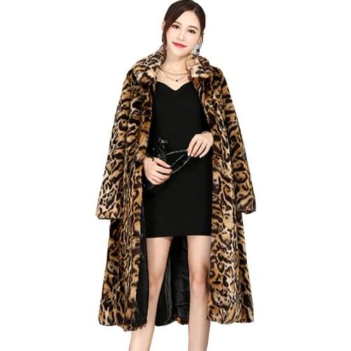 Autumn faux mink leather jacket womens Leopard print clothing winter thicken warm fur leather coat women slim jackets fashion