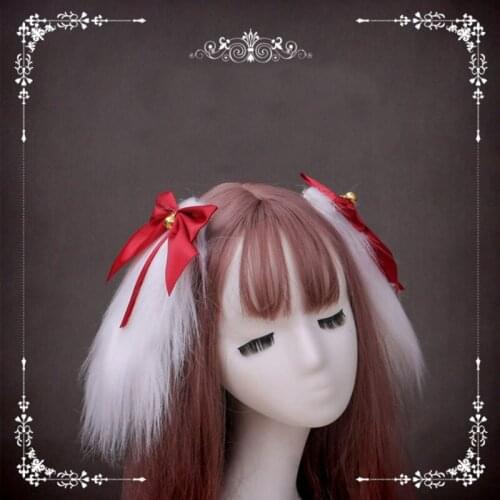 Cute furry long rabbit ears hair accessories cute rabbit ears animal headband sweet bow bells cosplay accessories