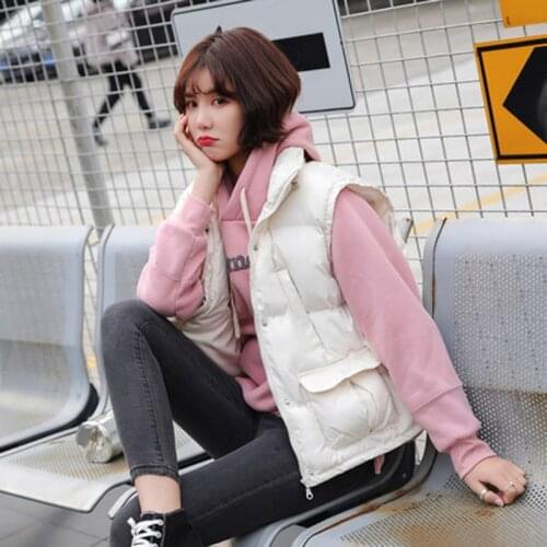 New Autumn Winter Loose Vest Women Down Cottonl Short Waistcoat Women Sleeveless Turn Down Collar Vests casaco feminino