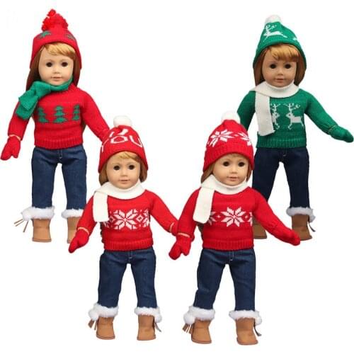 New Pattern Clothes Christmas Sweater 5-Piece Set Fit 18 Inch American&43cm Baby New Born Doll Clothes Accessories