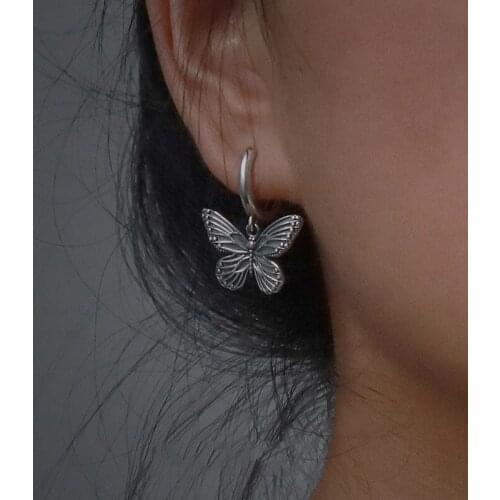 Original Butterfly Drop Earrings For Women 2021 Vintage Silver Color Retro Metal Charming Earrings Jewelry Boucles d’oreilles