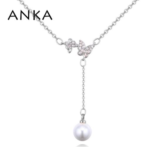 ANKA fashion classics pearl pendant butterfly zircon necklace micro paved zircon for women luxury jewelry Christmas gift #26412