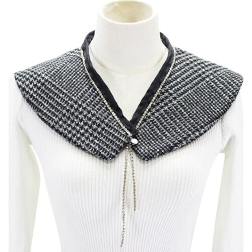 Peter Pan Lace Collar White Petite accessorie Female Spring Ladies' Shirt Fake Collar Fountain Shirt Pendant Rhinestones White