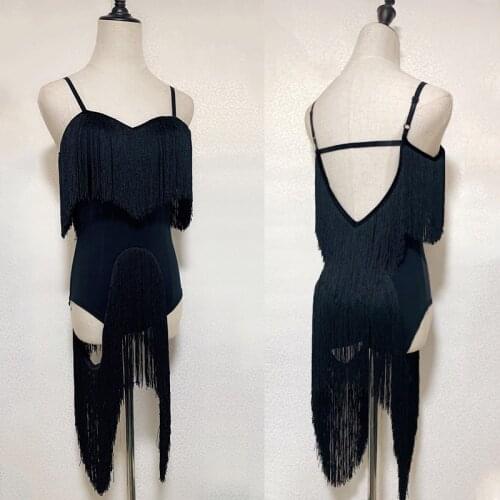 Fringe Latin Dance Dress Black Tango Dance Outfit Stage Costume Designer Clothes Sexy Summer Dress Salsa Dancewear JL2514
