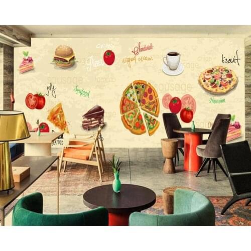 Custom retro wallpaper,Pizza Coffee Cake,3D cartoon murals for the cafe restaurant hotel background wall PVC wallpaper