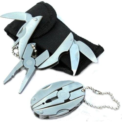 Portable Multifunction Folding Plier Stainless Steel Keychain Screwdriver with Bag Pouch for Outdoor Camping Hiking Tackle