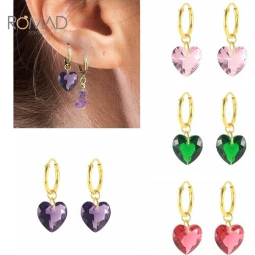 ROMAD 925 Sterling Silver Colorful Hoops Earrings Pendientes Geometric Heart-shaped Earrings Women Piercing Jewelry Oorbellen
