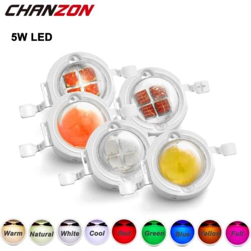 10pcs High Power LED Chip 5W Warm Natual Cool Cold White Red Green Blue Yellow 440nm 660nm 380-840nm Epistar for DIY Spotlight