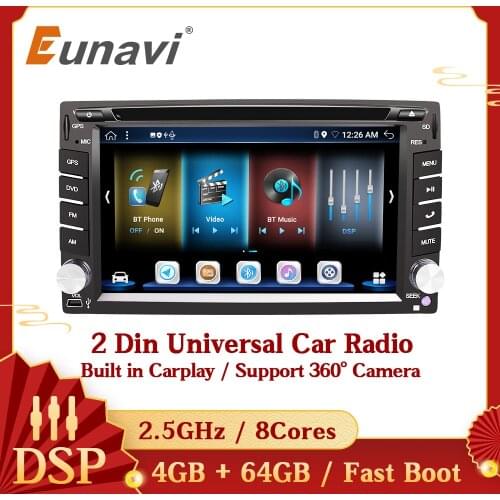 Eunavi DSP Android 10 Car Radio Universal Auto DVD Multimedia Video Player WIFI RDS 4G 64G Audio Stereo 2 Din GPS Navigation