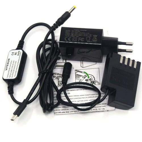 Power Bank USB Type C Cable+DMW-DCC12 BLF19 BLF19e DC Coupler Dummy Battery+PD Charger for Lumix DMC-GH5s GH5 G9LGK GH3 GH4 GH4K