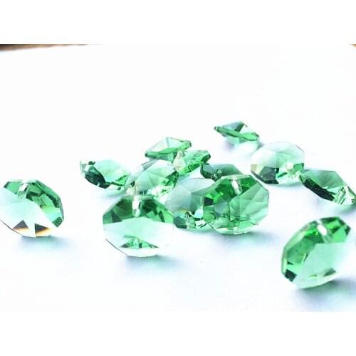Top Quality 500pcs 14mm Light Green Crystal Octagon Chandelier Beads In One Hole For Glass Lighting Chandelier Making DIY Stones