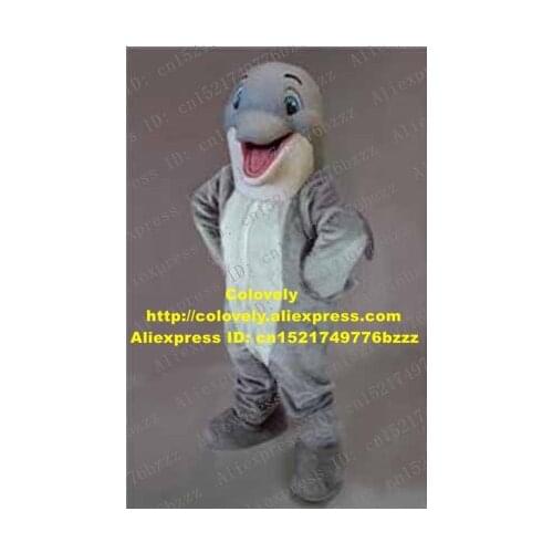 Vivid Grey Dolphin Mascot Costume Mascotte Porpoise Dophins Sea Dog Whale Adult With Big Blue Eyes Happy Face No.2888 Free Ship
