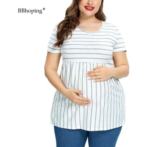 Womens Pregnancy Short Sleeve Crew-Neck Tee T-Shirt Maternity Clothes Loose Casual Comfortable Striped Tunic Tops Plus Size