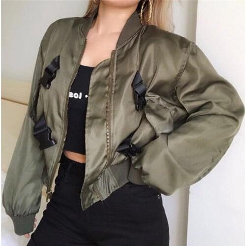 Women Boyfriend Style Bomber Jacket Long Sleeve Crop Coat Casual Loose Black Armygreen Short Jackets Streetwear Windbreaker Chic