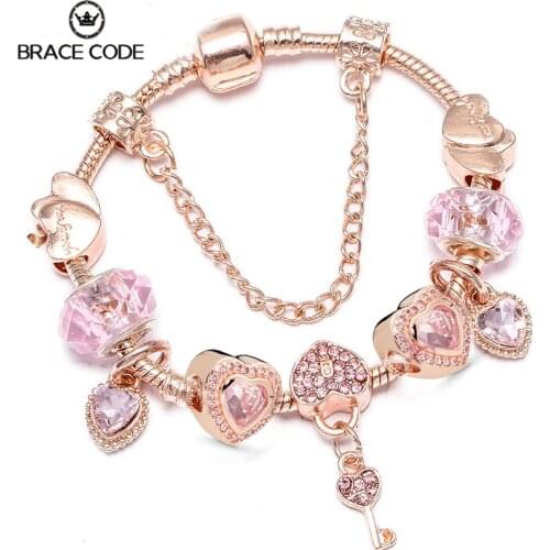 Key & Lock Pendant Cham Bracelets With Rose Gold Chain Fit Fine Bracelets & Bangle For Women Lover Jewelry Dropshippng