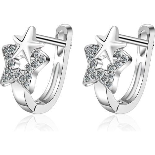 Fashion silver color Crystal Star Circle Clear Cubic Zircon Stud Earrings for Women silver color Jewelry