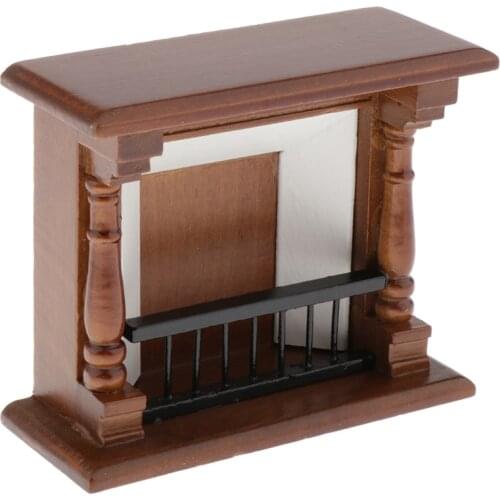1:12 Dollhouse Miniature Furniture Wooden Walnut Color Fireplace