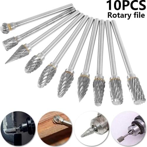 10Pcs 1/8Inch Tungsten Carbide Drill Bits Rotary Burrs Metal Diamond Grinding Woodworking Milling Cutters For Rotary Burrs Tools