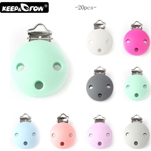 Keep&Grow 20Pcs Round Pacifier Clips Food Grade Silicone Pacifier Holder DIY Pacifier Chain Metal Nipple Clasps Accessories
