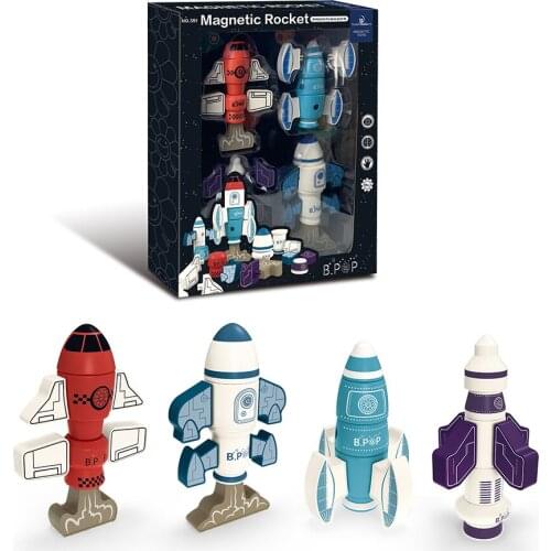 4 Pieces/Set DIY Magnetic Rocket Building Block Toy Set Stacking Robot Toy Boy Girl Child Puzzle Building Block Toy Gift