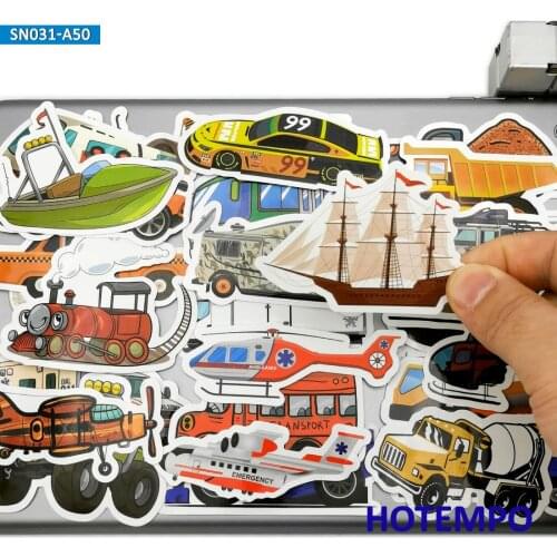 50pcs Cute Boy Gift Truck Bus Moto Car Ship Airplane Stickers Toys for Kids DIY Phone Laptop Pad Case Desk Bike Decals Stickers