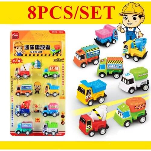 8PCS/SET Die-cast Toys Min Engineering Vehicle Car Model Toys Color Construction Concrete City Build Truck Child Xmas Gifts
