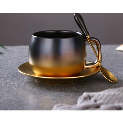 American new gradient ceramic coffee cup creative drawing gold thick surface cup and saucer set simple British afternoon tea cup