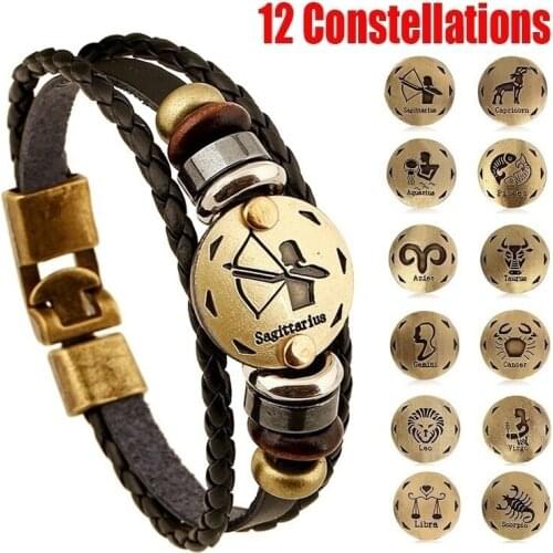 Miss JQ 12 Constellations Bracelet for women Fashion Jewelry Leather Bracelet Men Casual Personality Aries Gemini Punk Bracelets