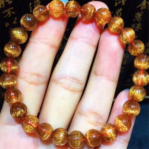 7mm Top Natural Copper Rutilated Bracelet Jewelry For Women Lady Men Cat Eye Crystal Round Beads Wealth Luck Stone Strands AAAAA